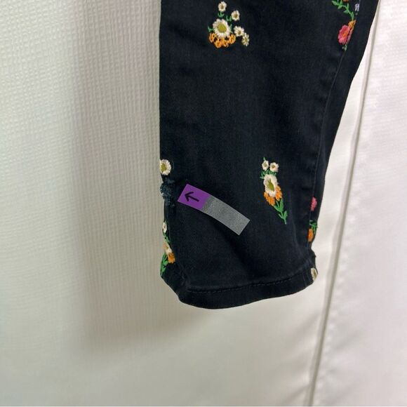 Tory Burch Jeans Womens 25 Brindle Black Floral Embroidered Skinny Ankle Jeans - Picture 6 of 13